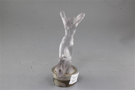 Vitesse/Speed Goddess. A glass mascot by René Lalique, introduced on 17/9/1929, No.1160 Height overall 20.5cm.